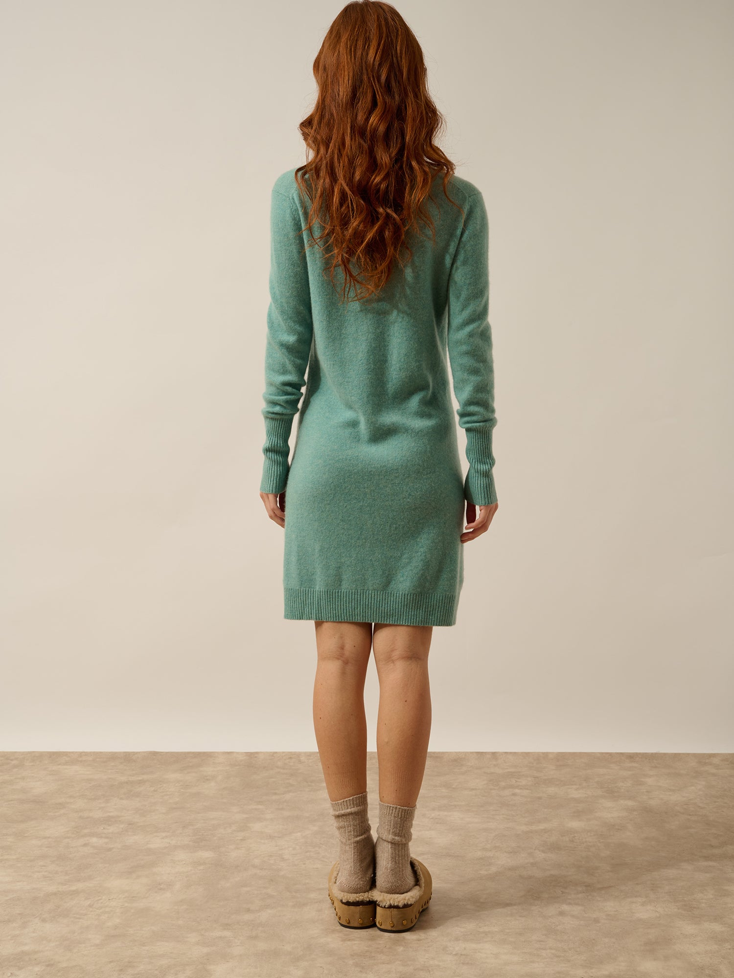 TRACY robe col v vert chiné