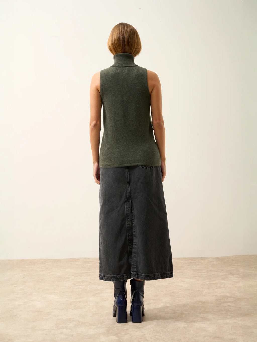 VIOLET pullover rollkragen ärmellos khaki meliert