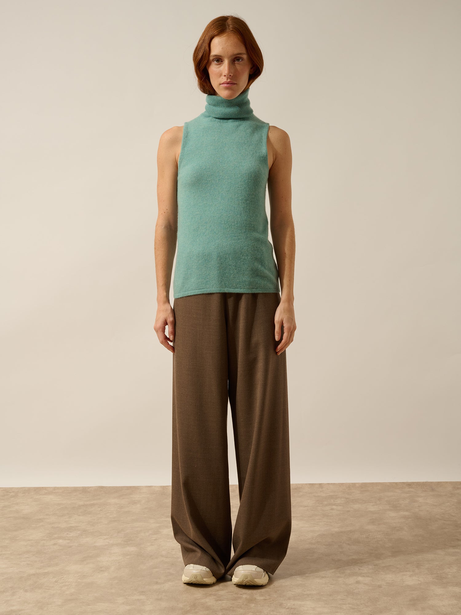 VIOLET mottled green turtle-neck top