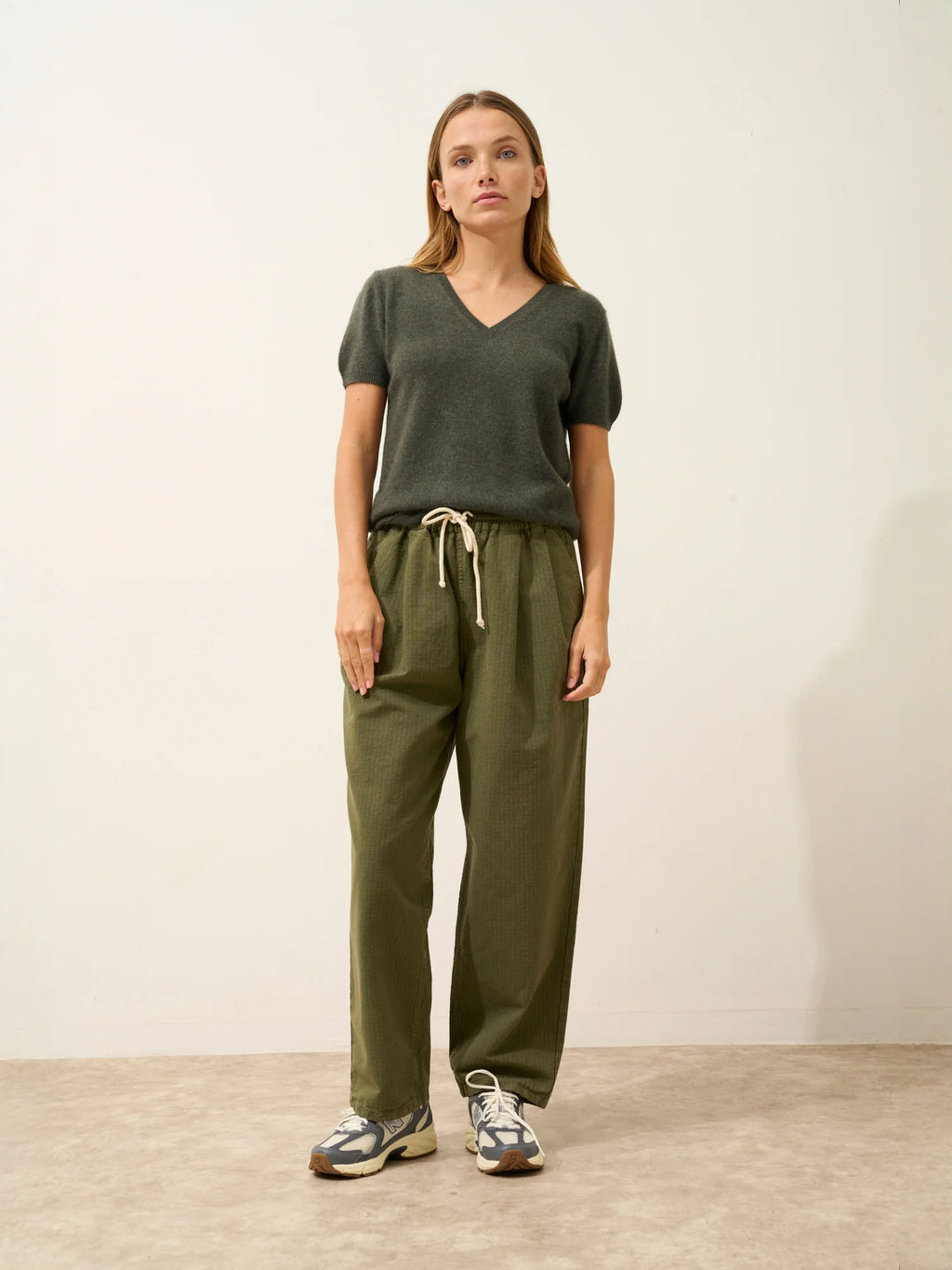 GLAMIS t-shirt col V kaki chiné