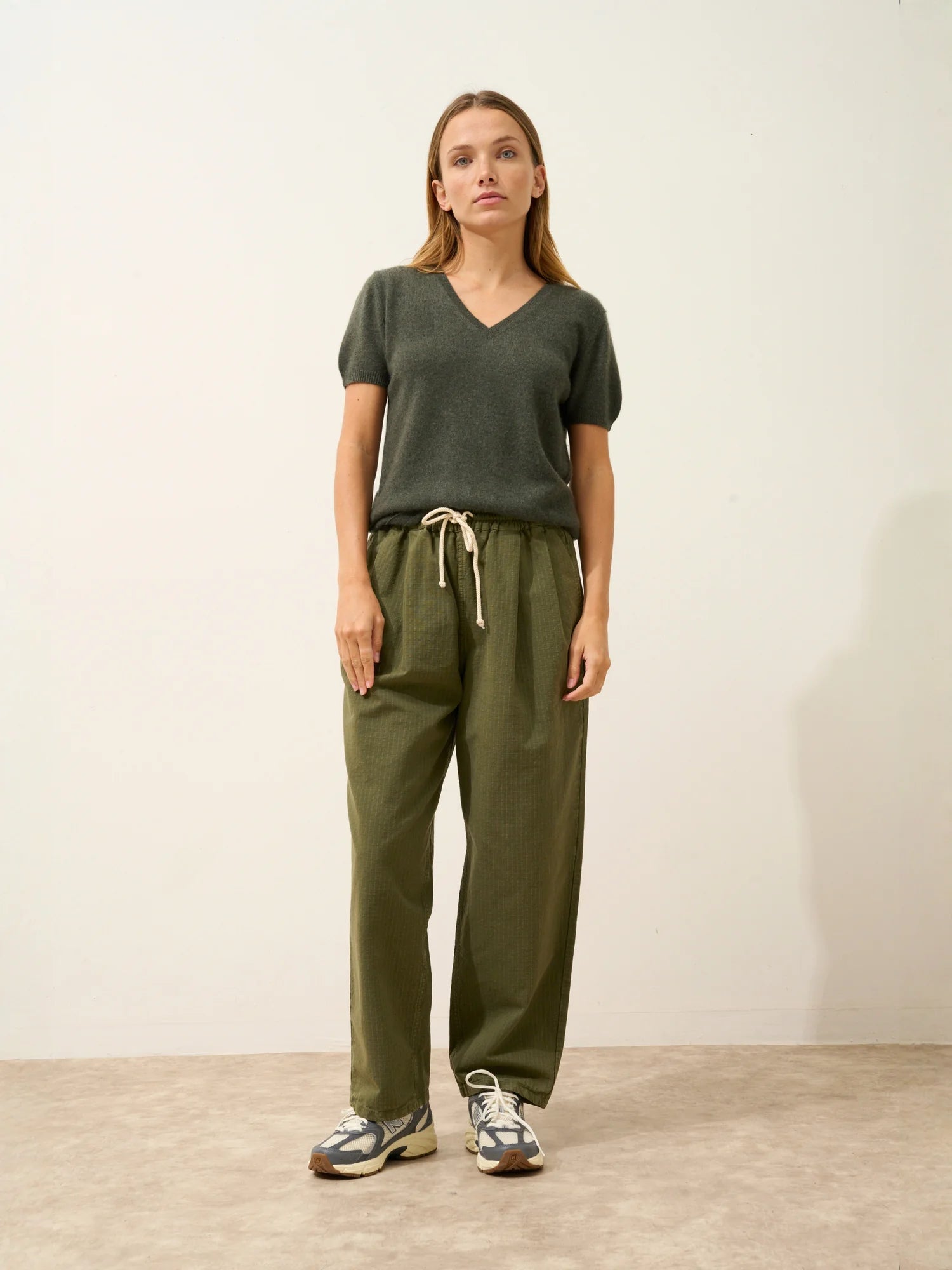GLAMIS t-shirt col V kaki chiné