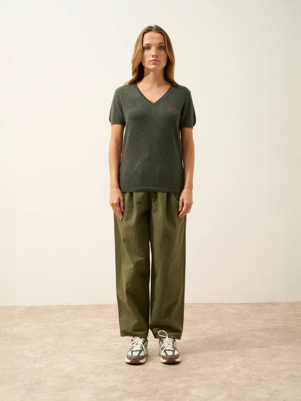 GLAMIS t-shirt col V kaki chiné