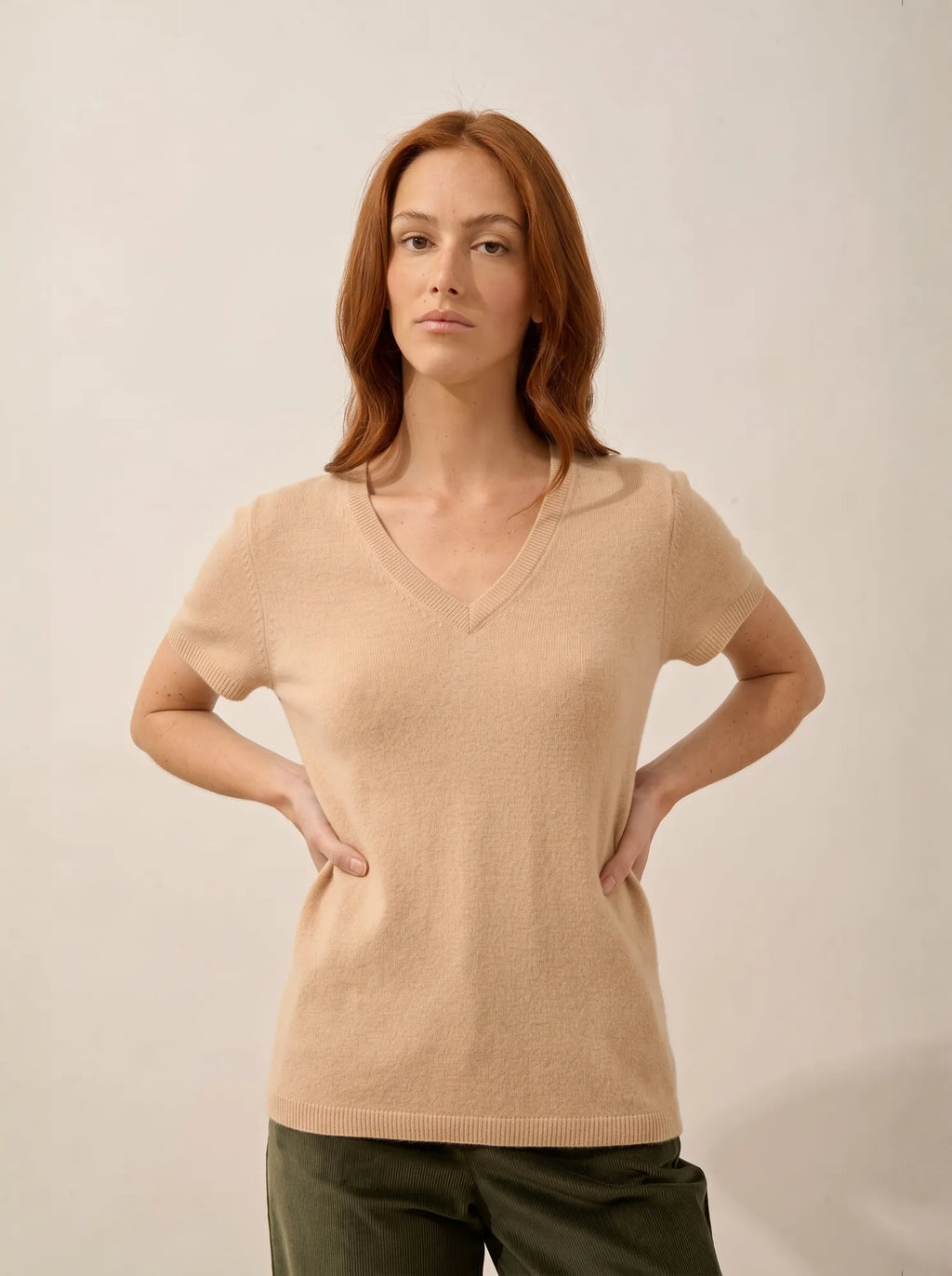 GLAMIS t-shirt v-ausschnitt sand