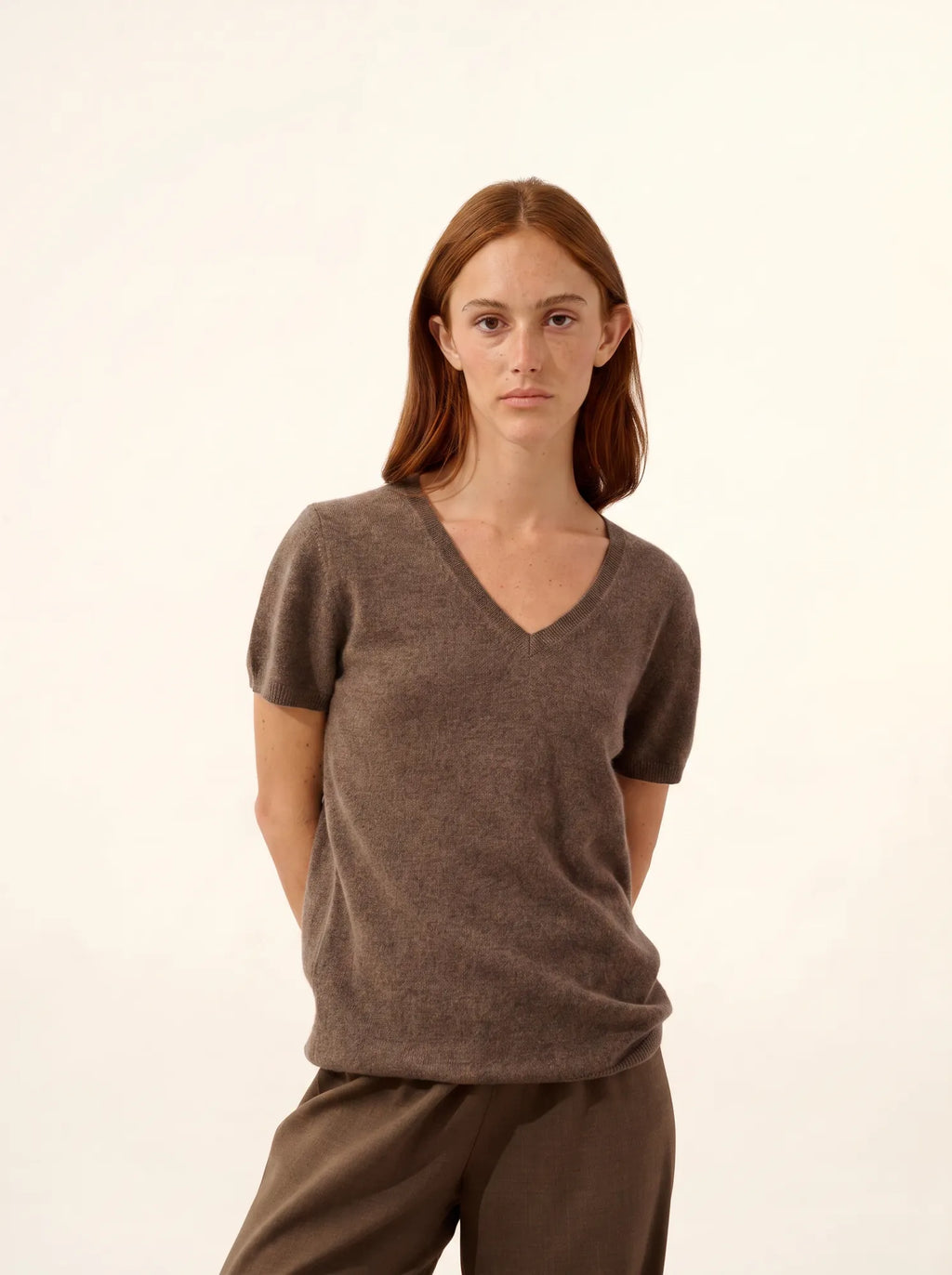 GLAMIS t-shirt v-ausschnitt taupe meliert
