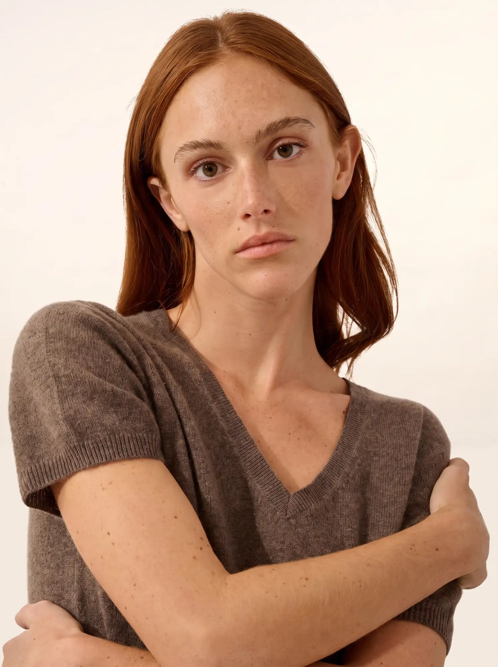 GLAMIS t-shirt v-ausschnitt taupe meliert