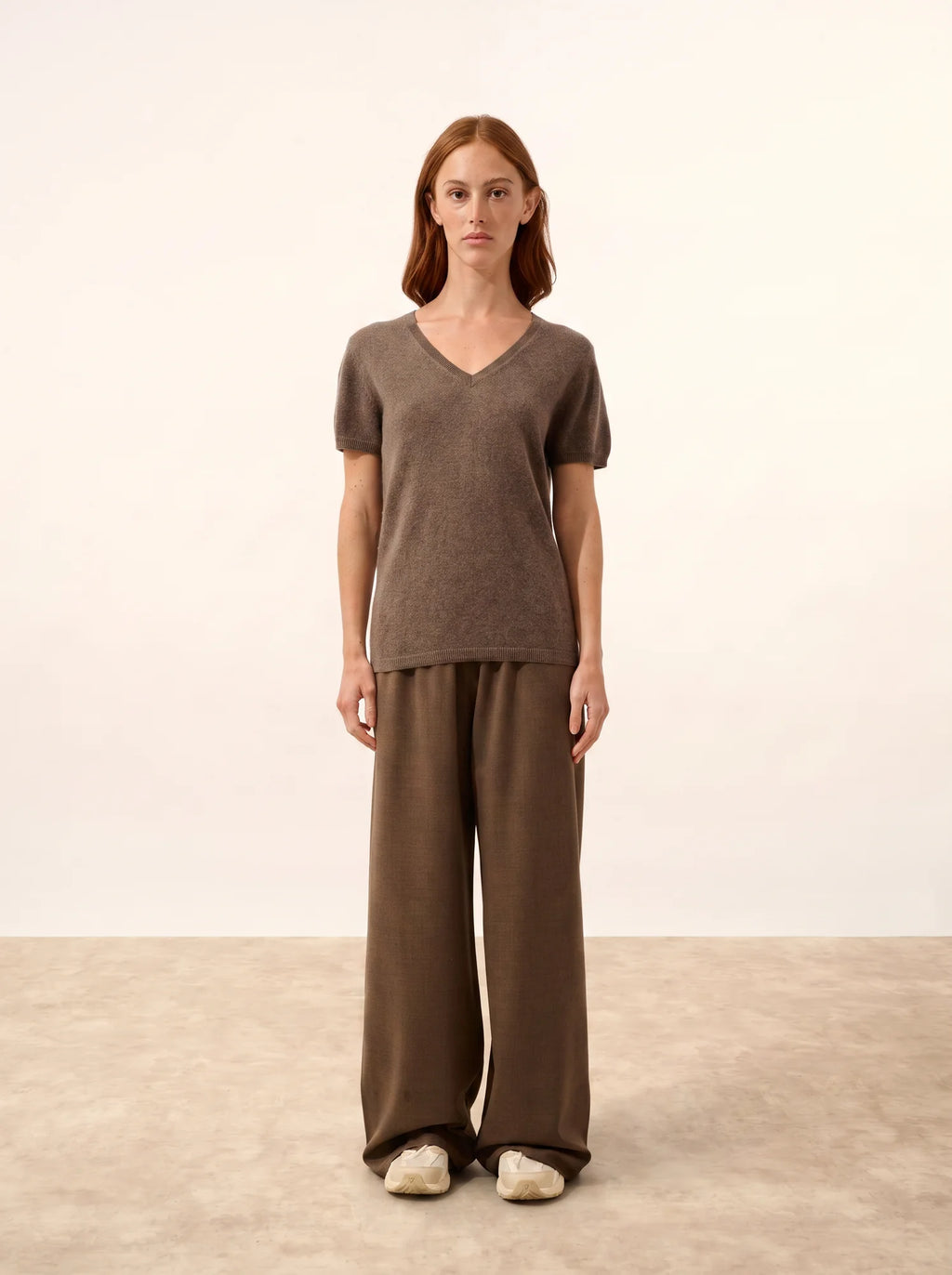 GLAMIS t-shirt v-ausschnitt taupe meliert