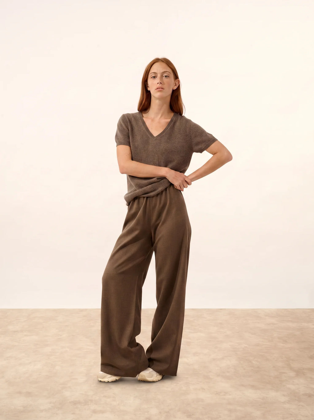GLAMIS t-shirt v-ausschnitt taupe meliert