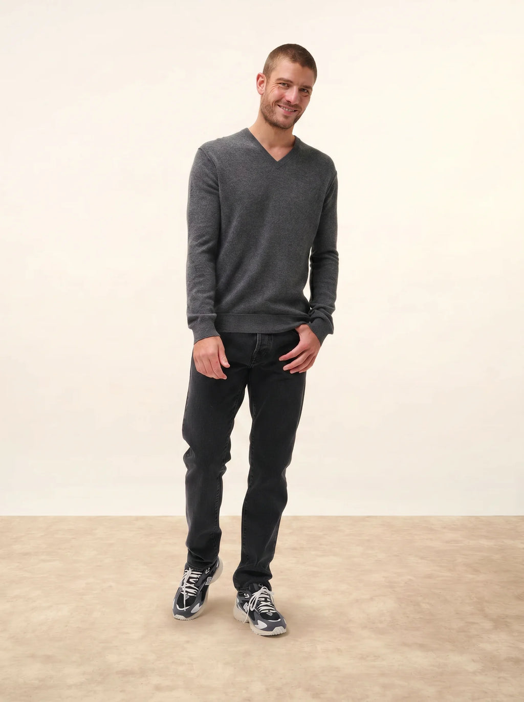 TOM pull col V anthracite chiné