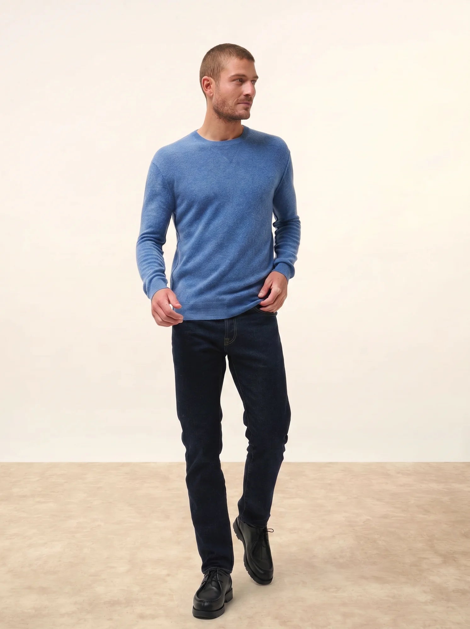 NOE pull col rond bleu denim