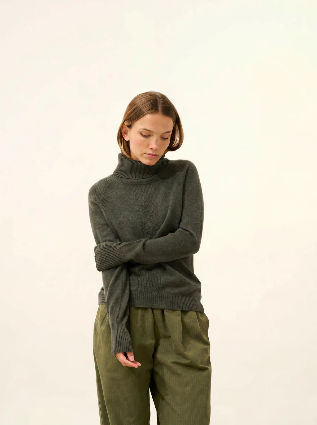 LILLY pullover rollkragen khaki meliert