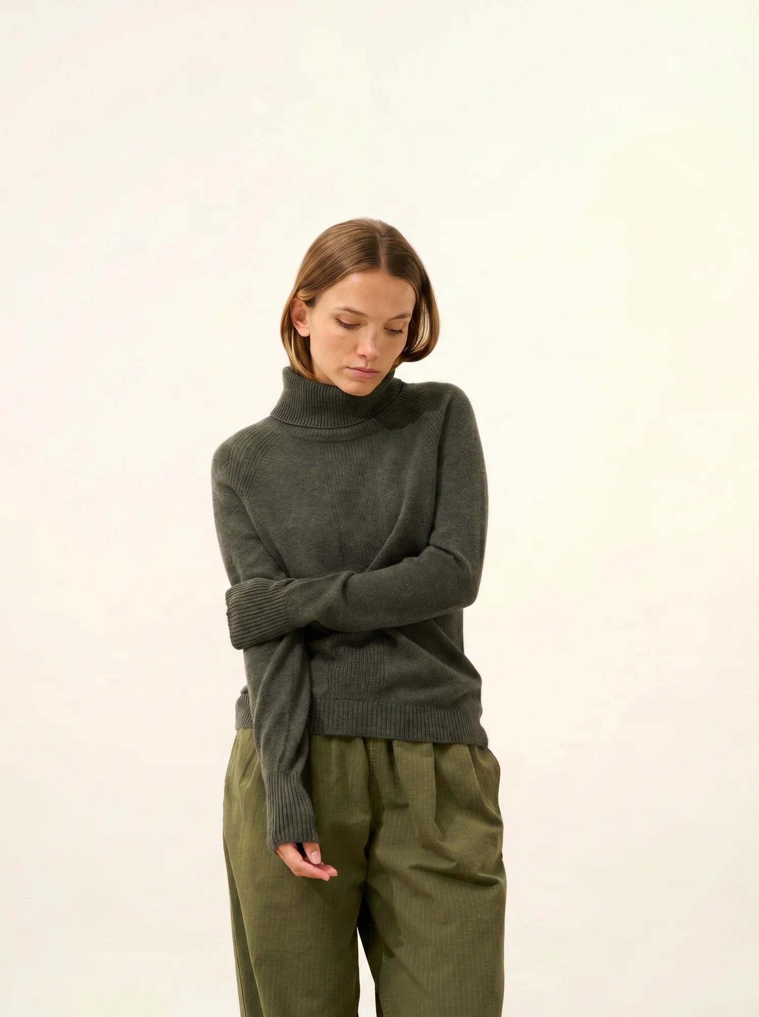 LILLY pullover rollkragen khaki meliert