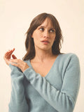 ABBY pullover v-ausschnitt 4-fädig blau grau meliert
