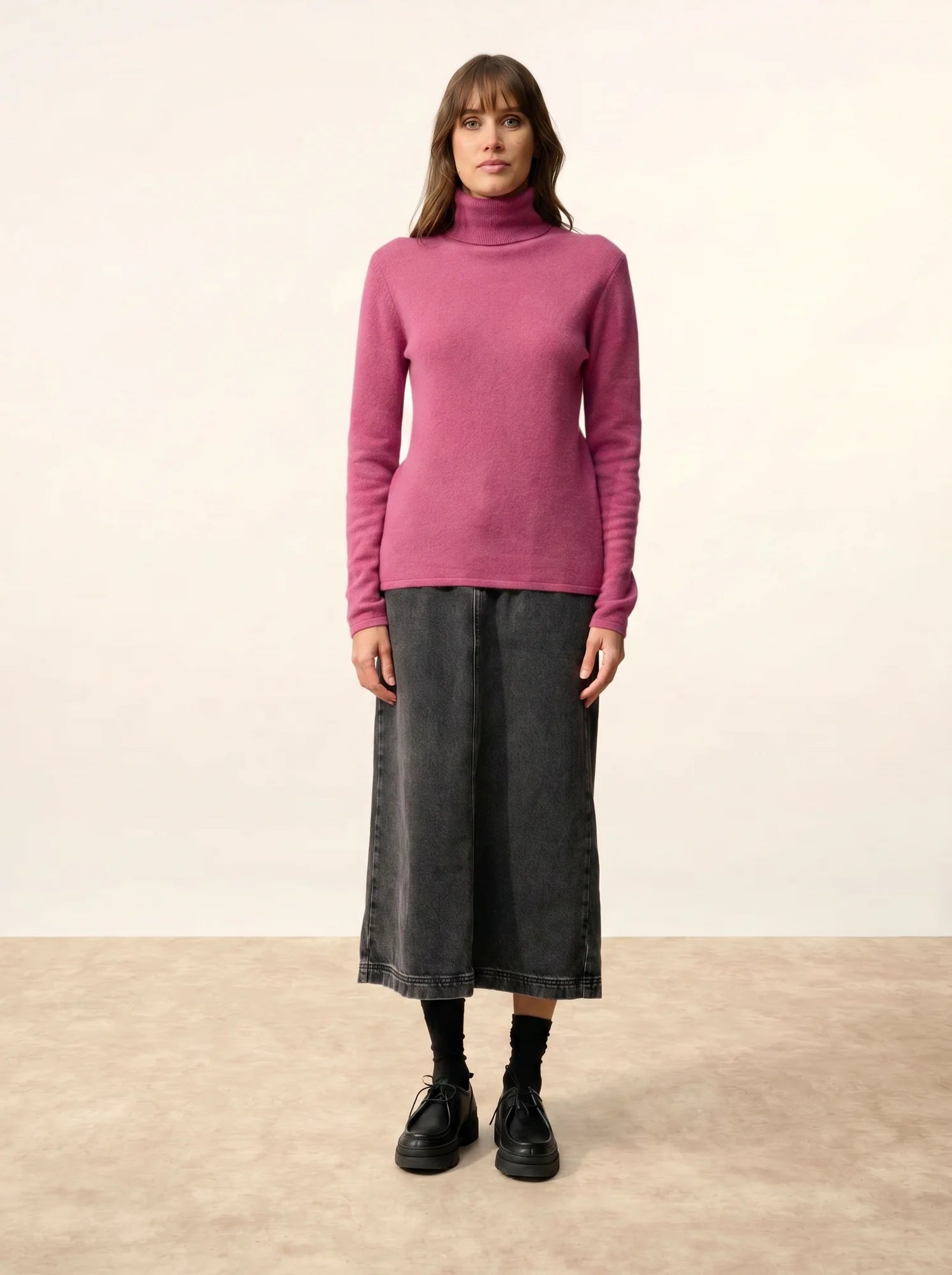 AVA pull col roulé orchidée