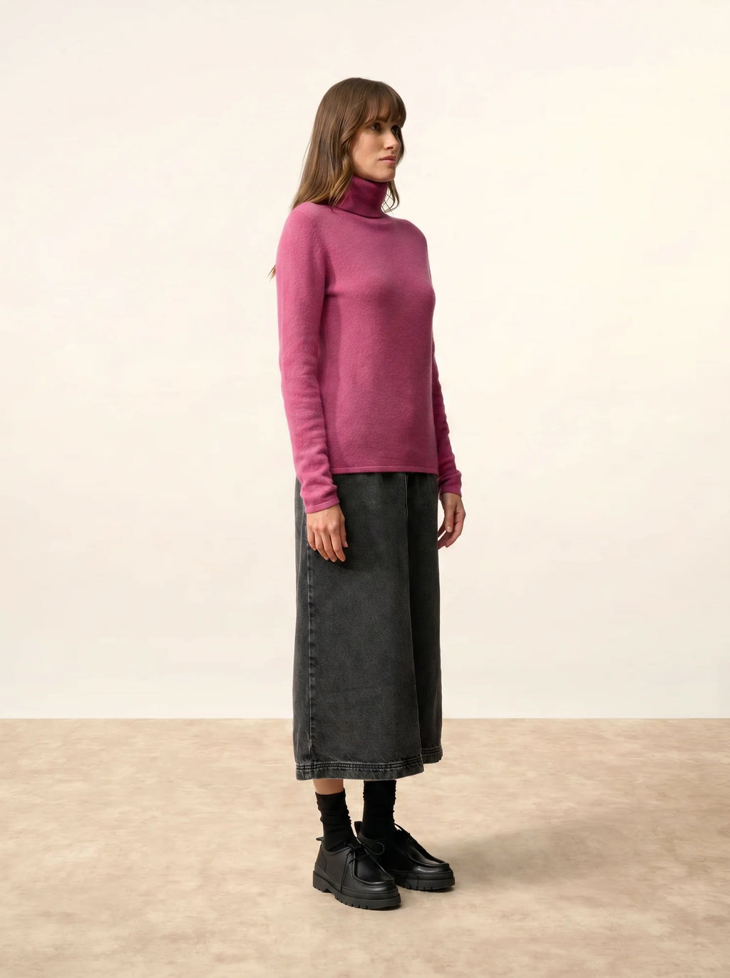 AVA pull col roulé orchidée