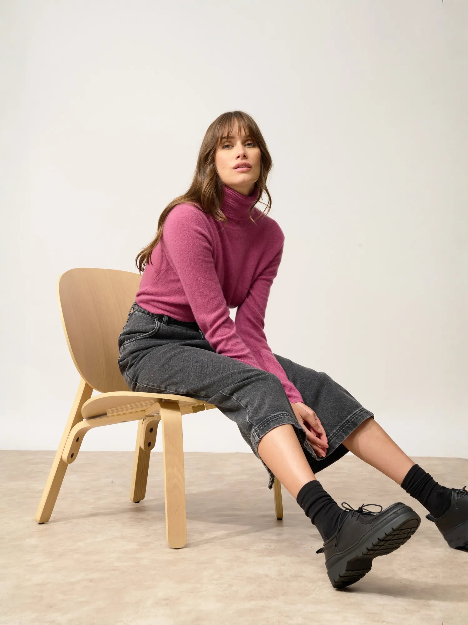 AVA pull col roulé orchidée