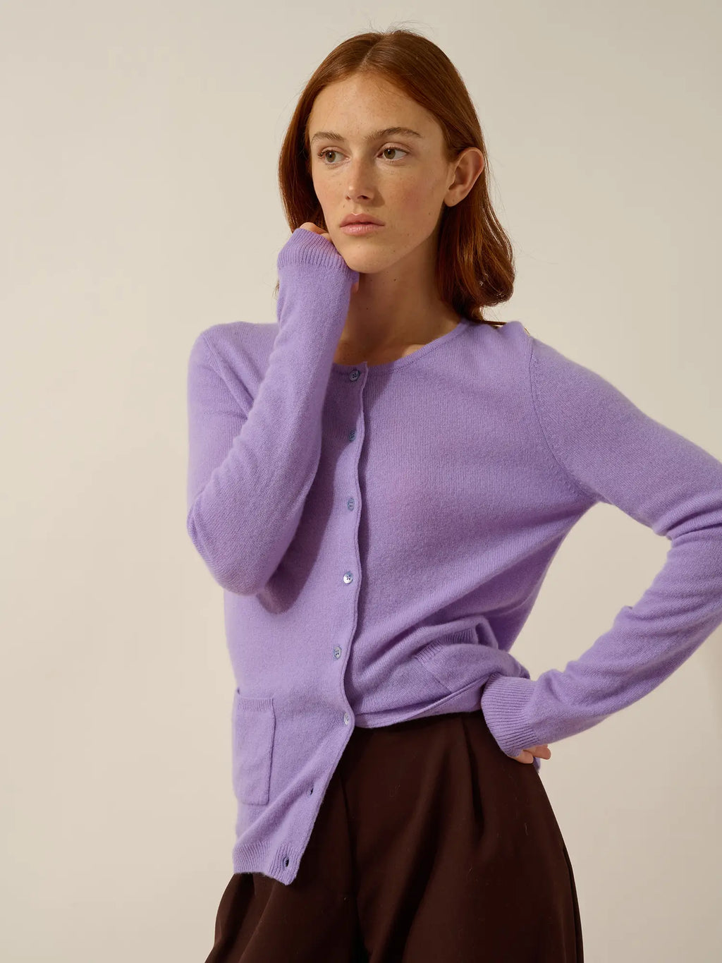 KATHARINE strickjacke rundhalsausschnitt lavendel