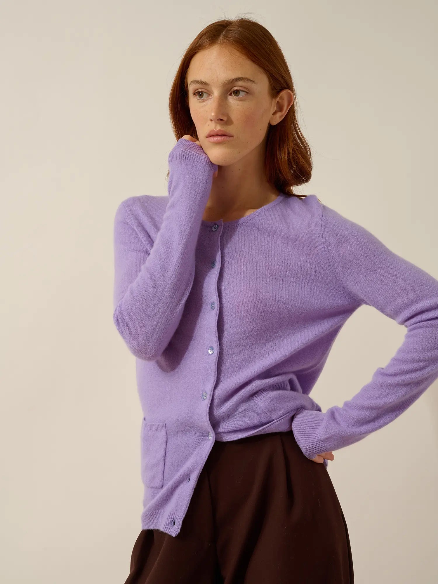 KATHARINE strickjacke rundhalsausschnitt lavendel