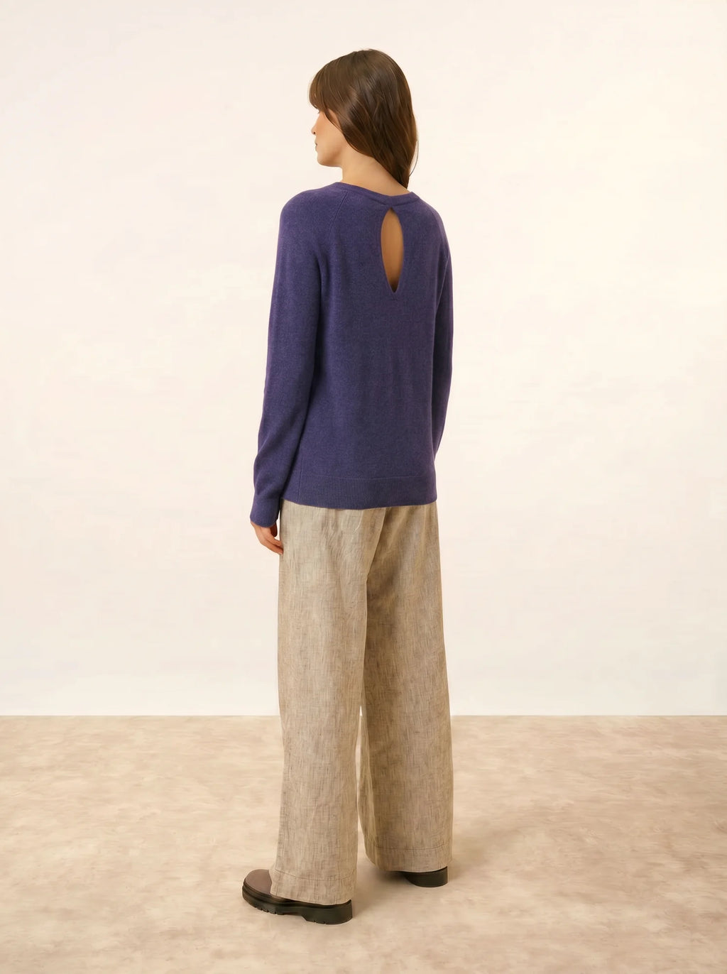 ABIGAILE pullover u-boot-ausschnitt tropfen hinten violett grau meliert