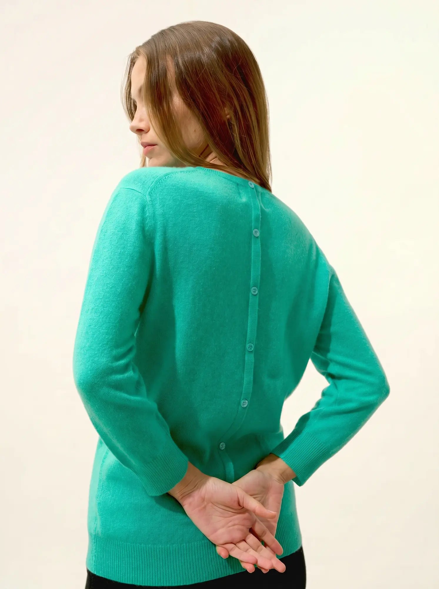 JANICE pullover rundhalsausschnitt geknöpft hinten jungle