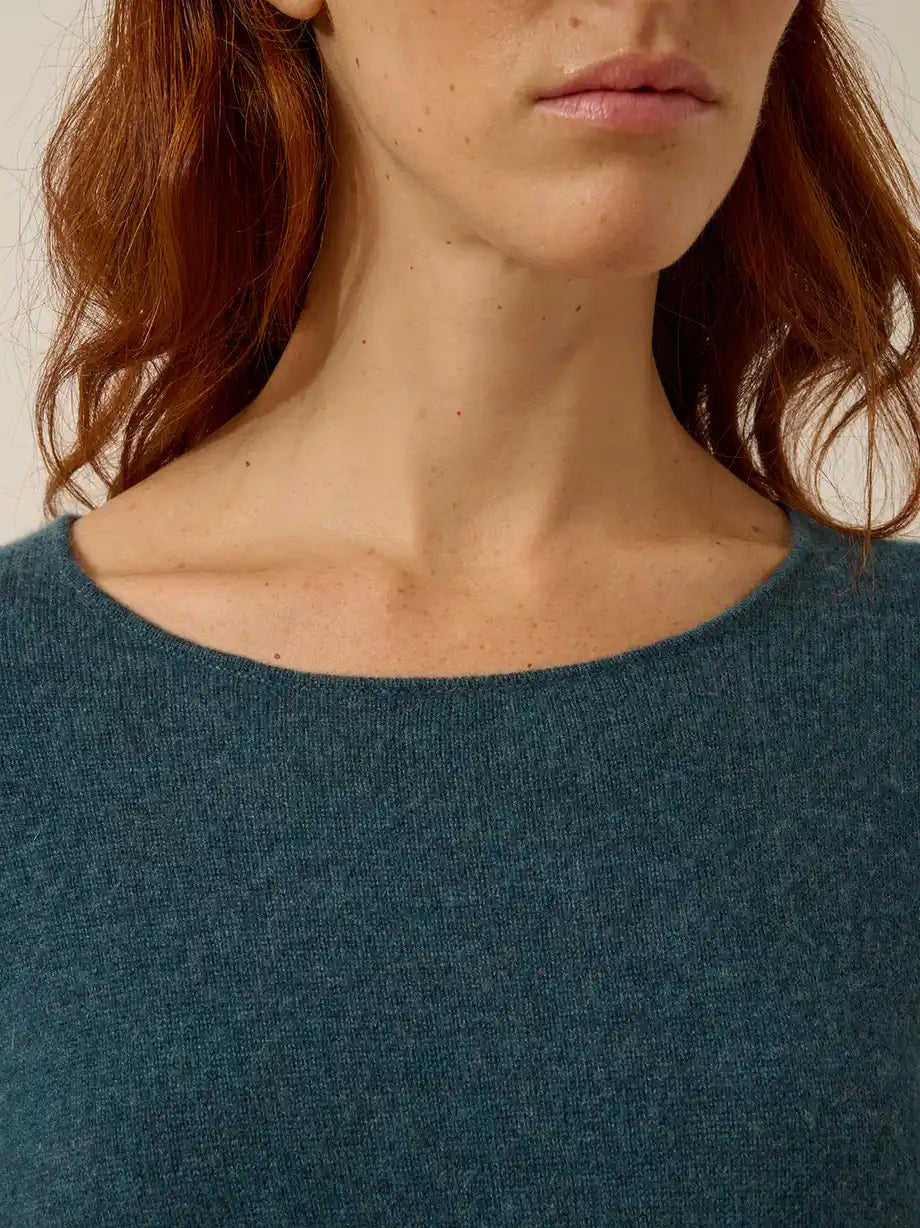 SUSAN kleid rundhalsausschnitt grün petrol meliert