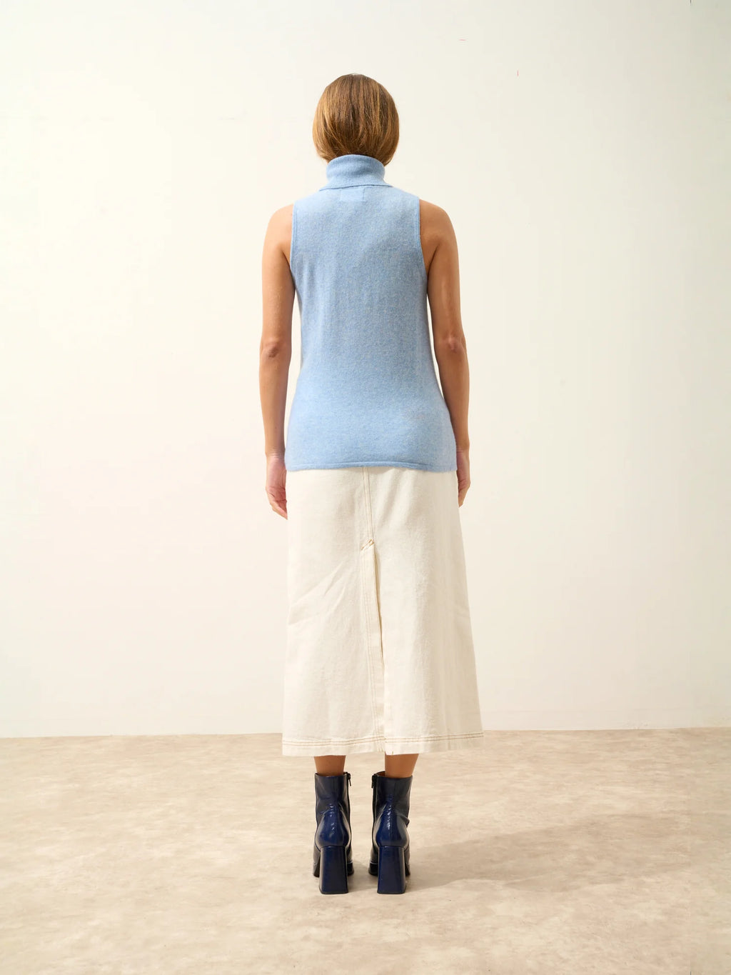 VIOLET pullover rollkragen ärmellos himmelblau meliert