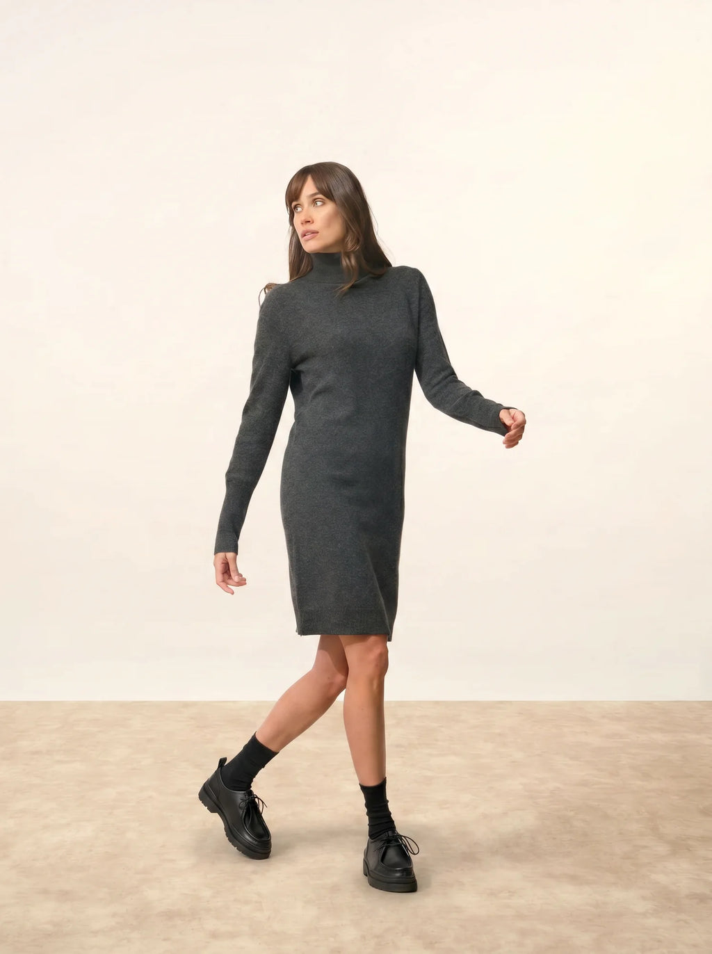 ZOELA kleid rollkragen carbone meliert