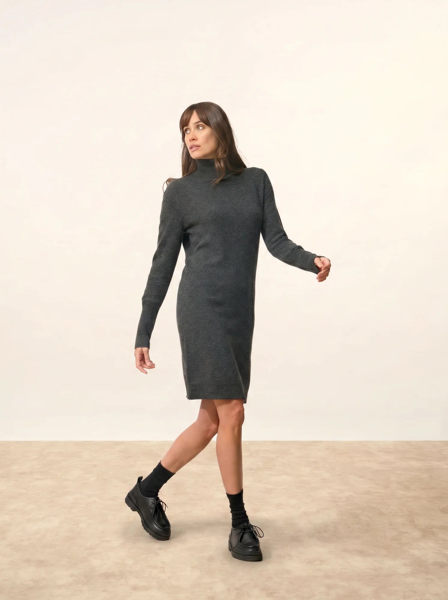 ZOELA robe col roulé carbone chiné