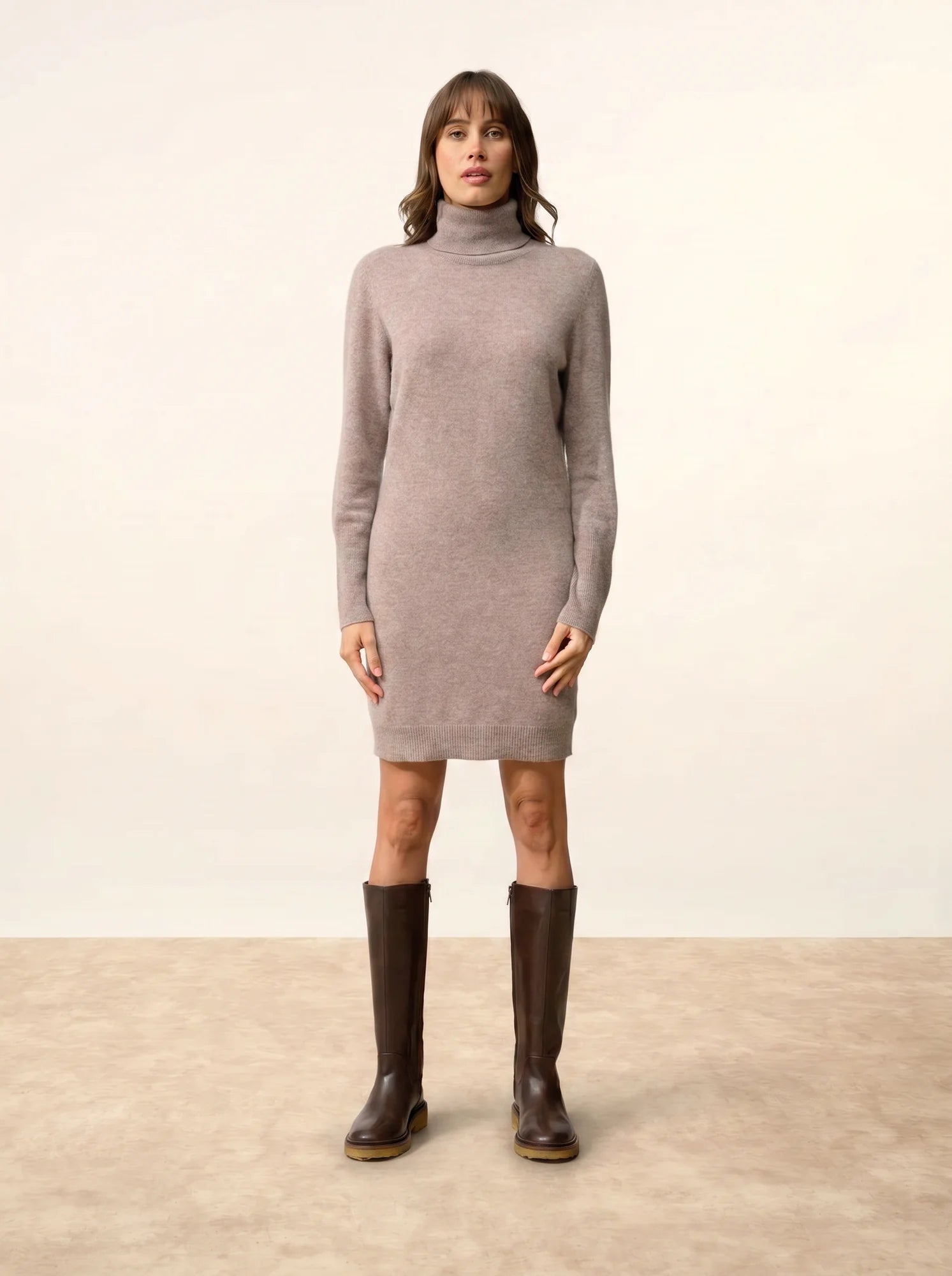 ZOELA kleid rollkragen caribou meliert