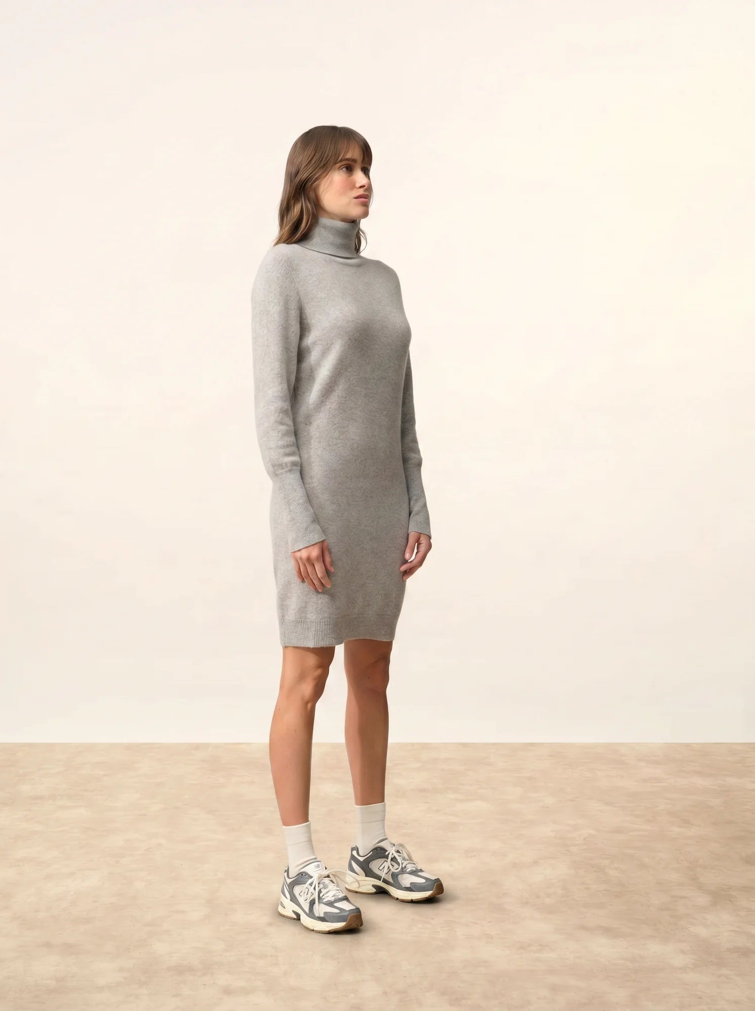 ZOELA kleid rollkragen grau maus meliert