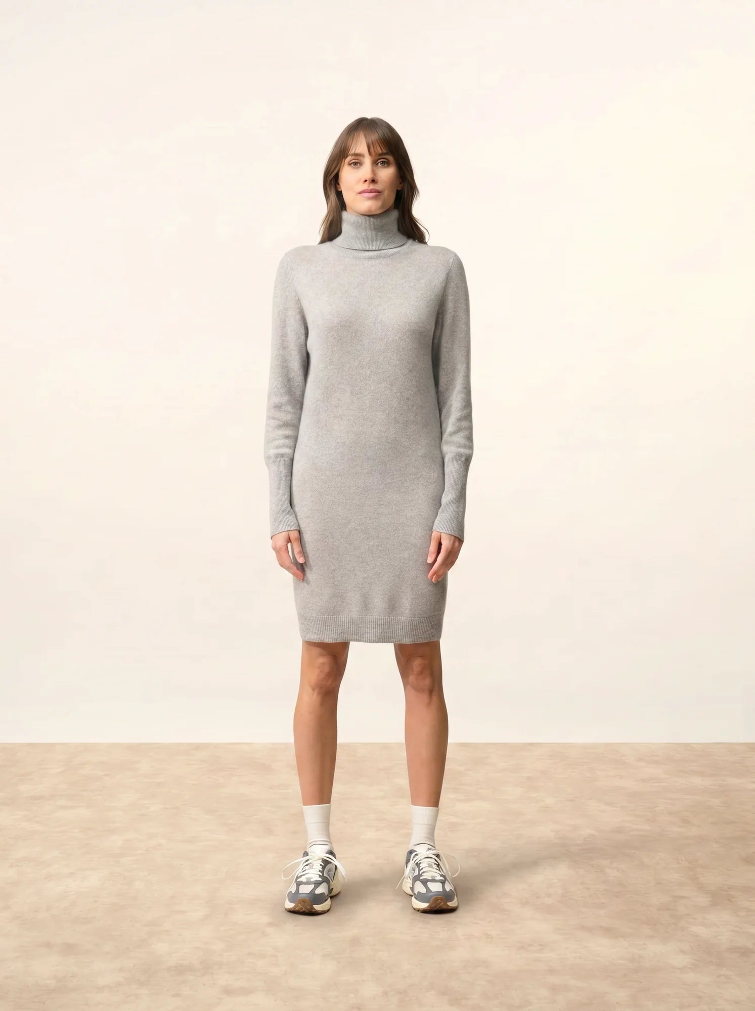 ZOELA kleid rollkragen grau maus meliert