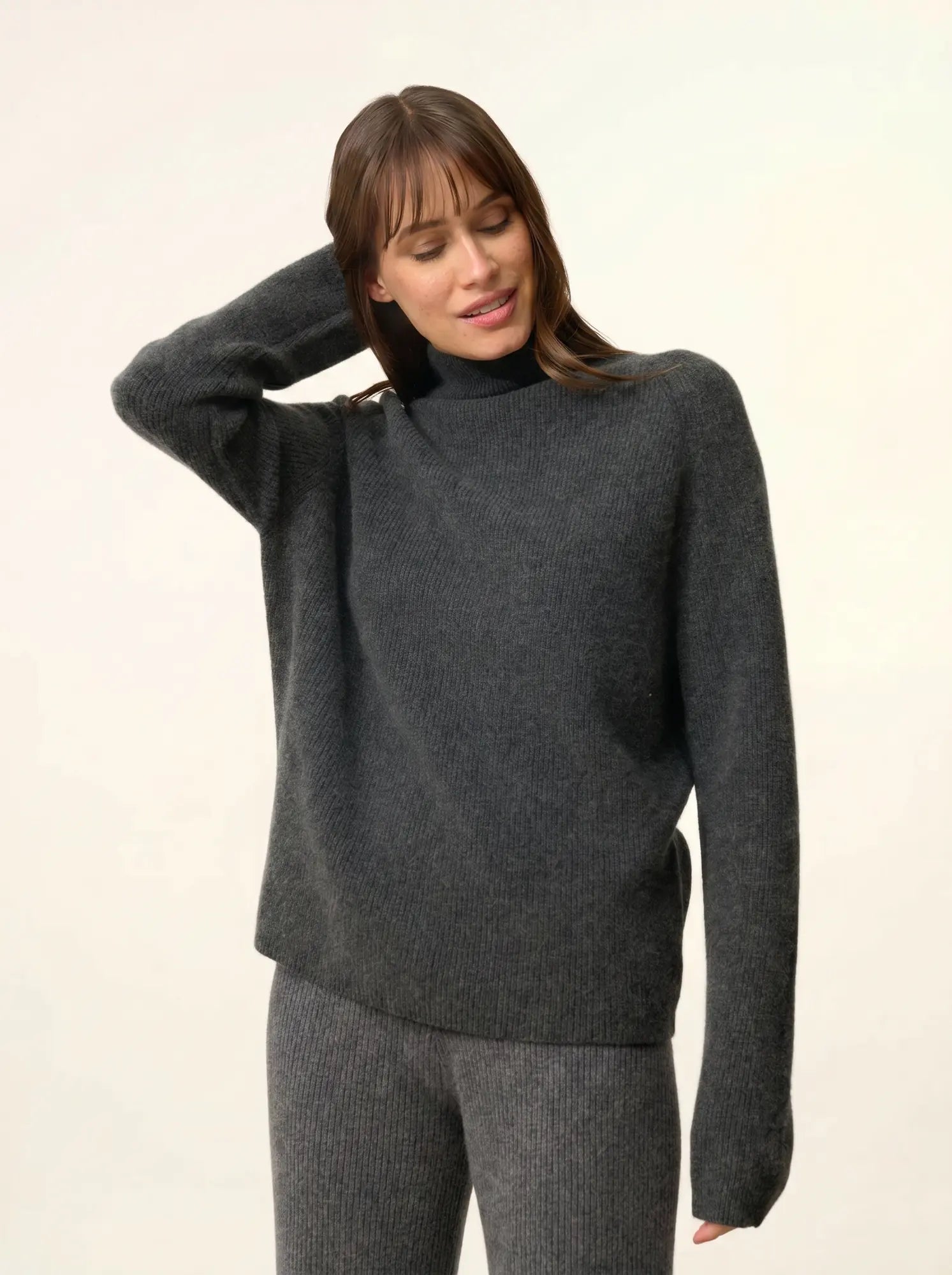 ALYSSA pull col montant carbone chiné