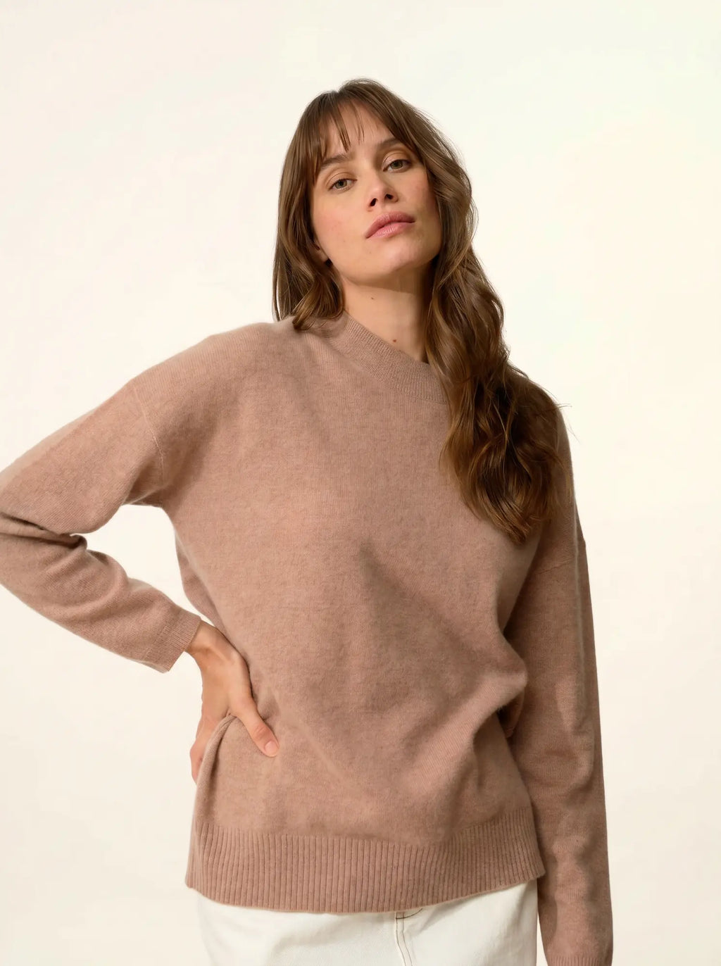 KAYLA pullover rundhalsausschnitt camel meliert