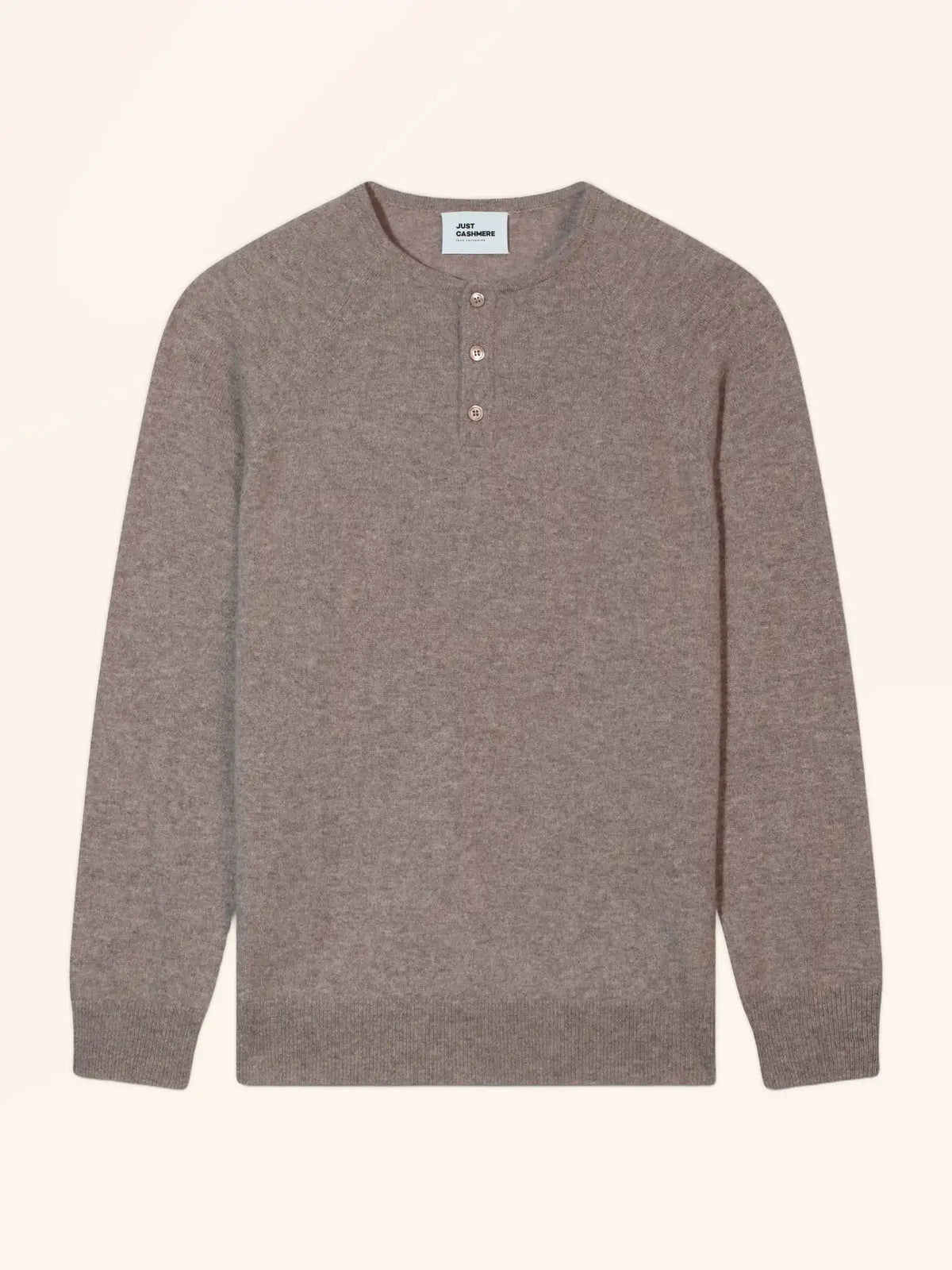 GUZMAN Pullover Henley-Ausschnitt Caribou meliert