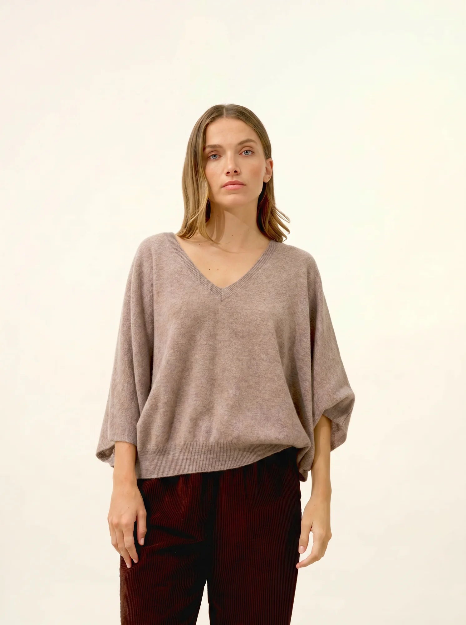 POLO pullover v-ausschnitt chauve souris caribou meliert