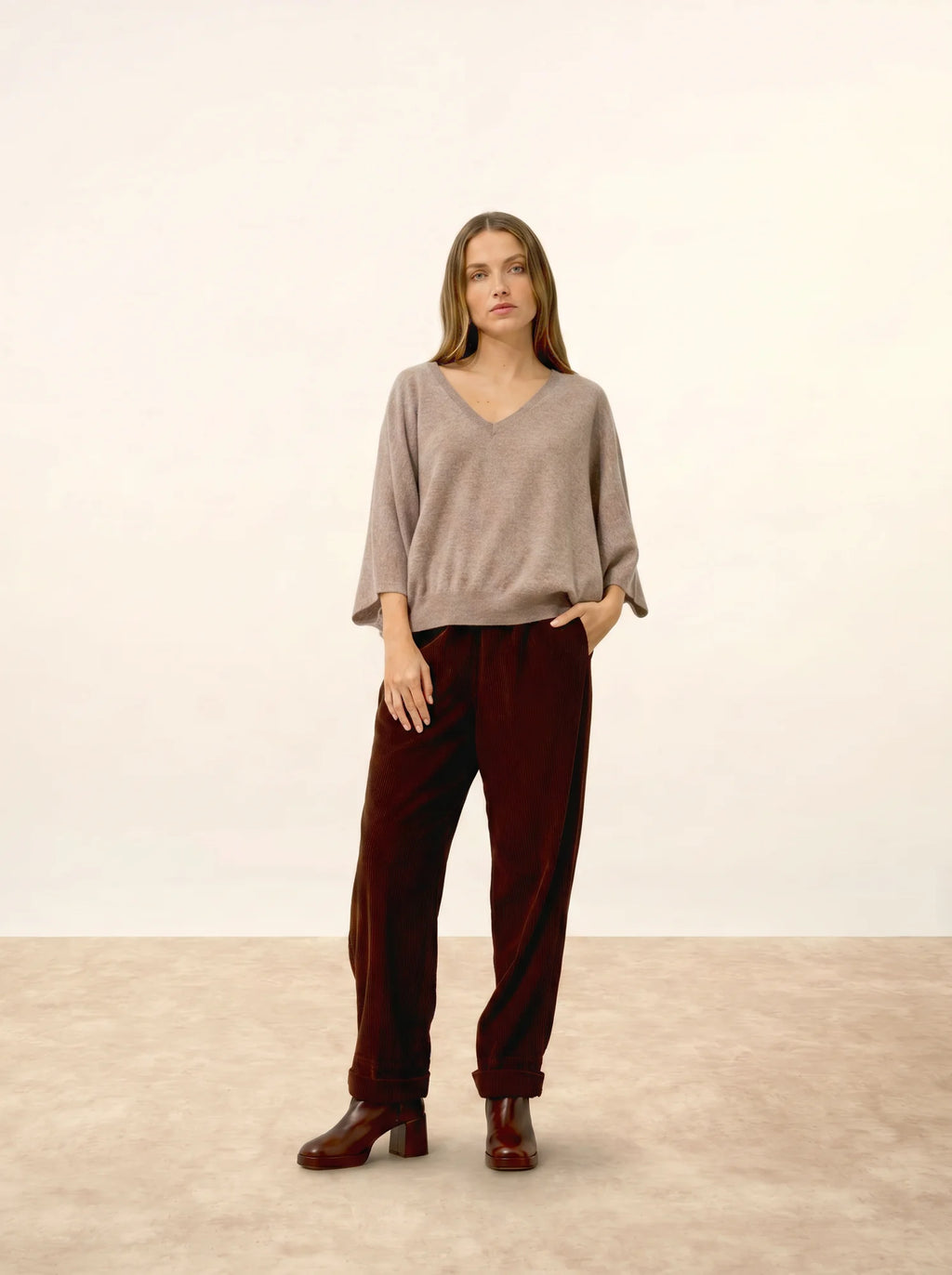POLO pullover v-ausschnitt chauve souris caribou meliert