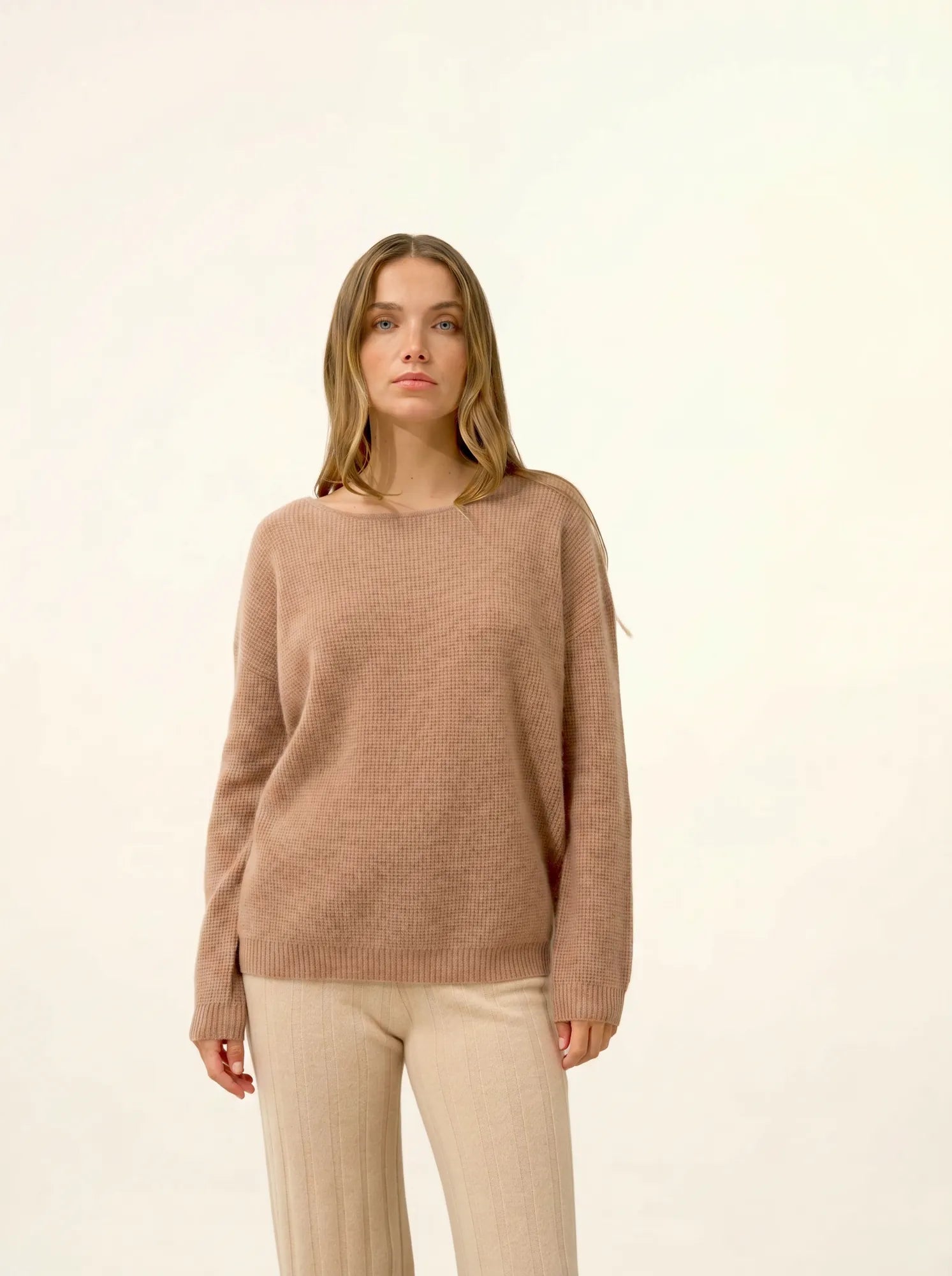 ARIANA pullover u-boot-ausschnitt camel meliert