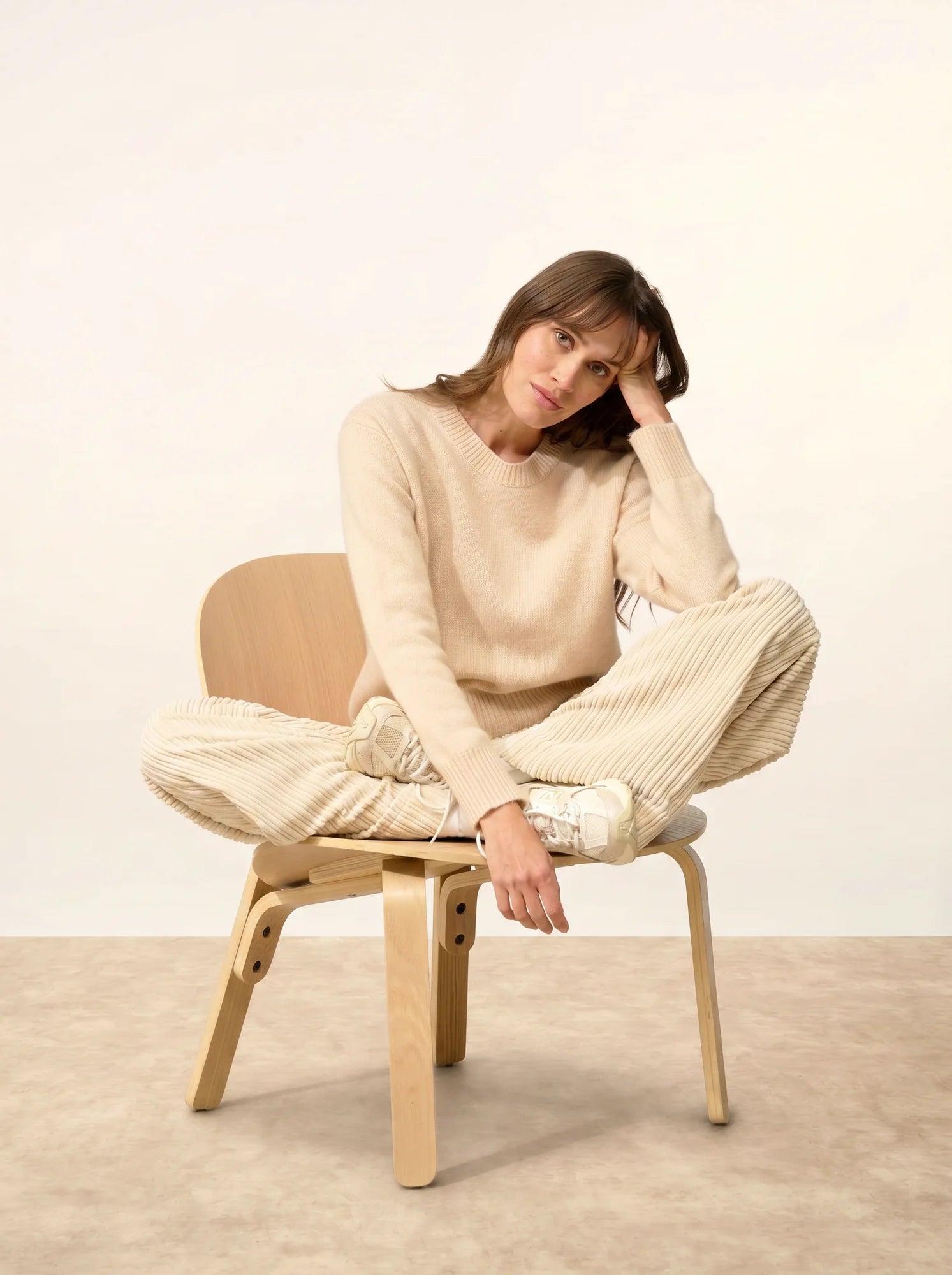 MARGAUX pullover rundhalsausschnitt 6-fädig sand