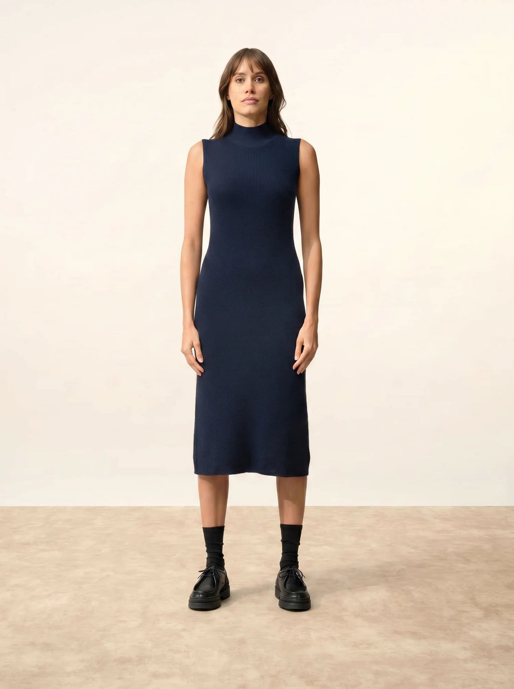 LOTTIE kleid stehkragen ärmellos marineblau