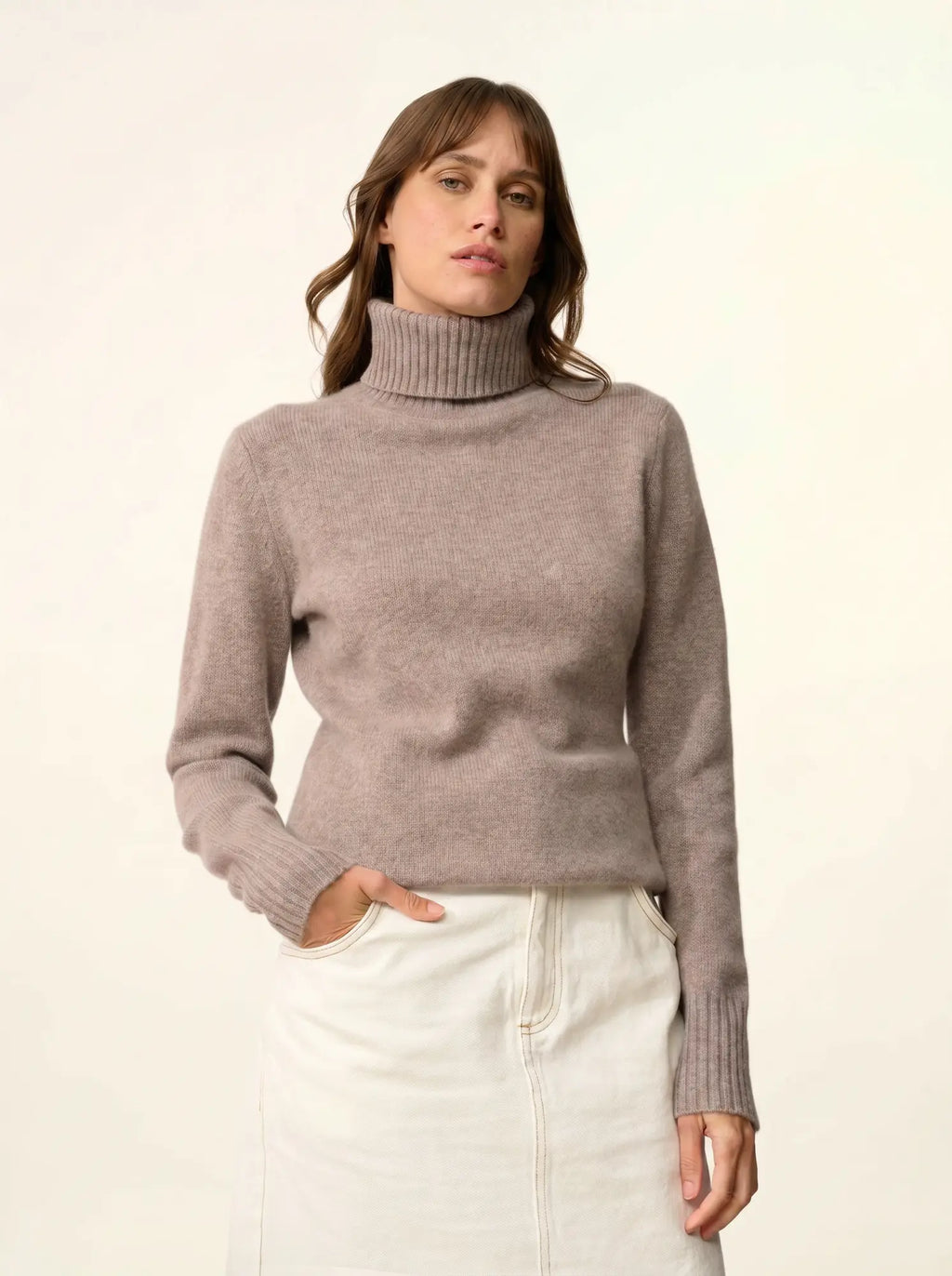 LUCIE pullover rollkragen 4-fädig caribou meliert