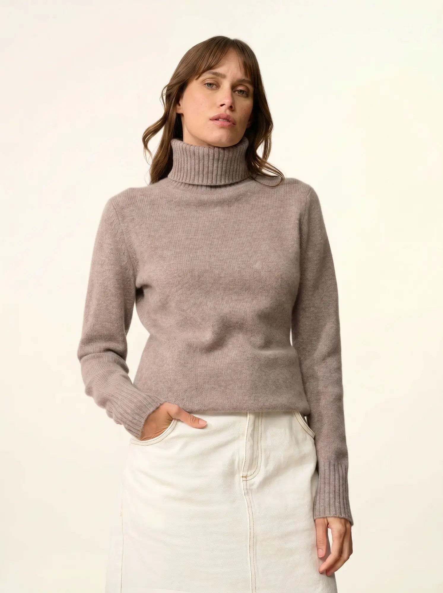 LUCIE pullover rollkragen 4-fädig caribou meliert