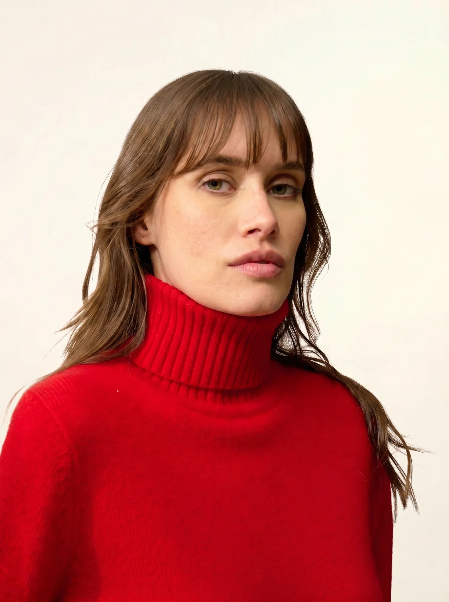 LUCIE pull col roulé 4 fils rouge