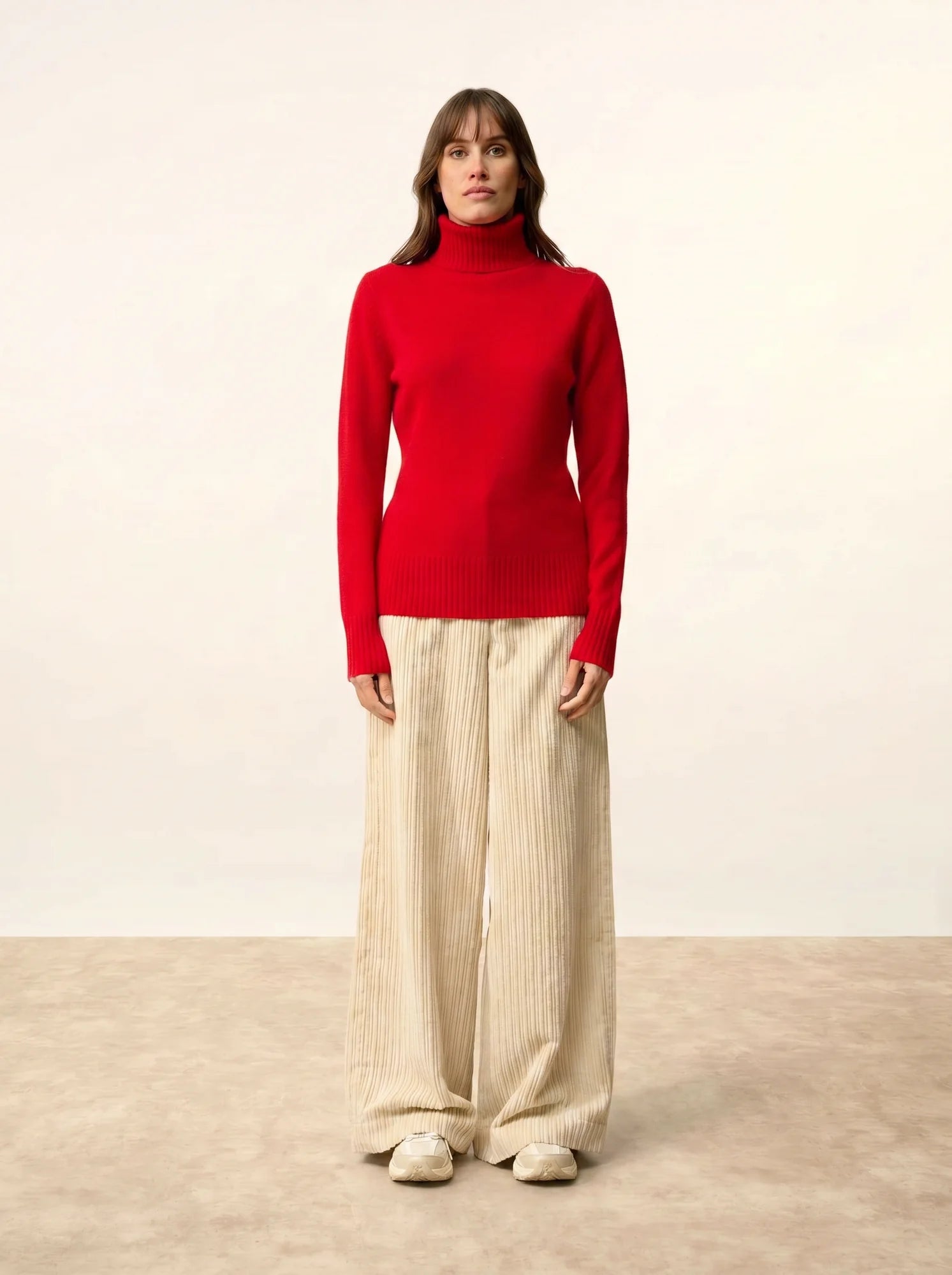 LUCIE pull col roulé 4 fils rouge