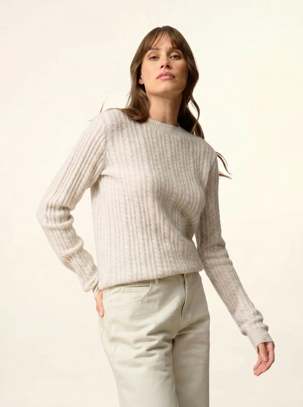 SARAH pullover rundhalsausschnitt 4-fädig perlgrau meliert