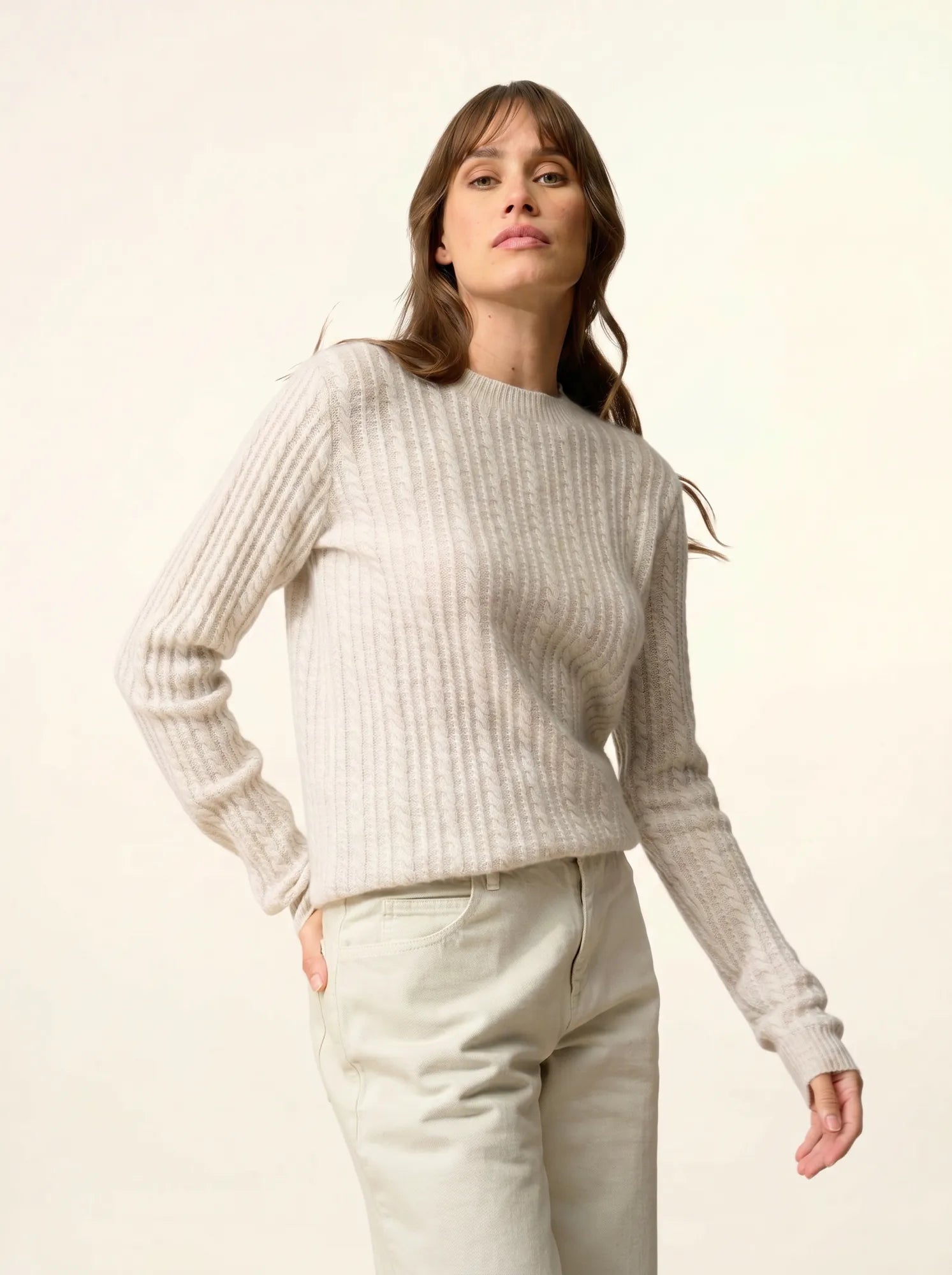 SARAH pullover rundhalsausschnitt 4-fädig perlgrau meliert