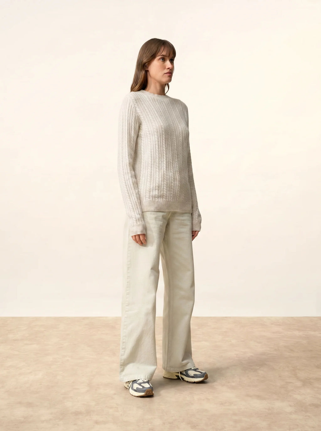 SARAH pullover rundhalsausschnitt 4-fädig perlgrau meliert