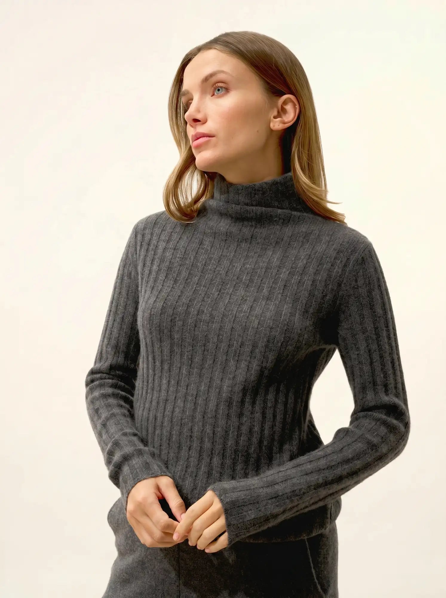 SUNNEVA pullover stehkragen 4-fädig anthrazit meliert