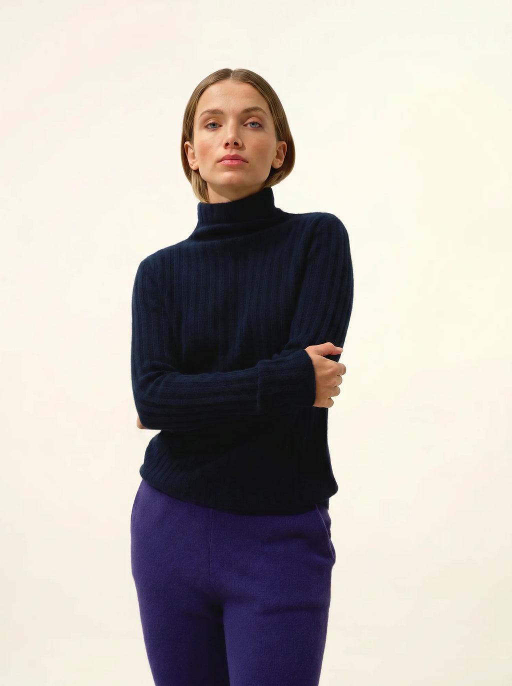 SUNNEVA pull col montant 4 fils bleu marine