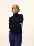 SUNNEVA pull col montant 4 fils bleu marine