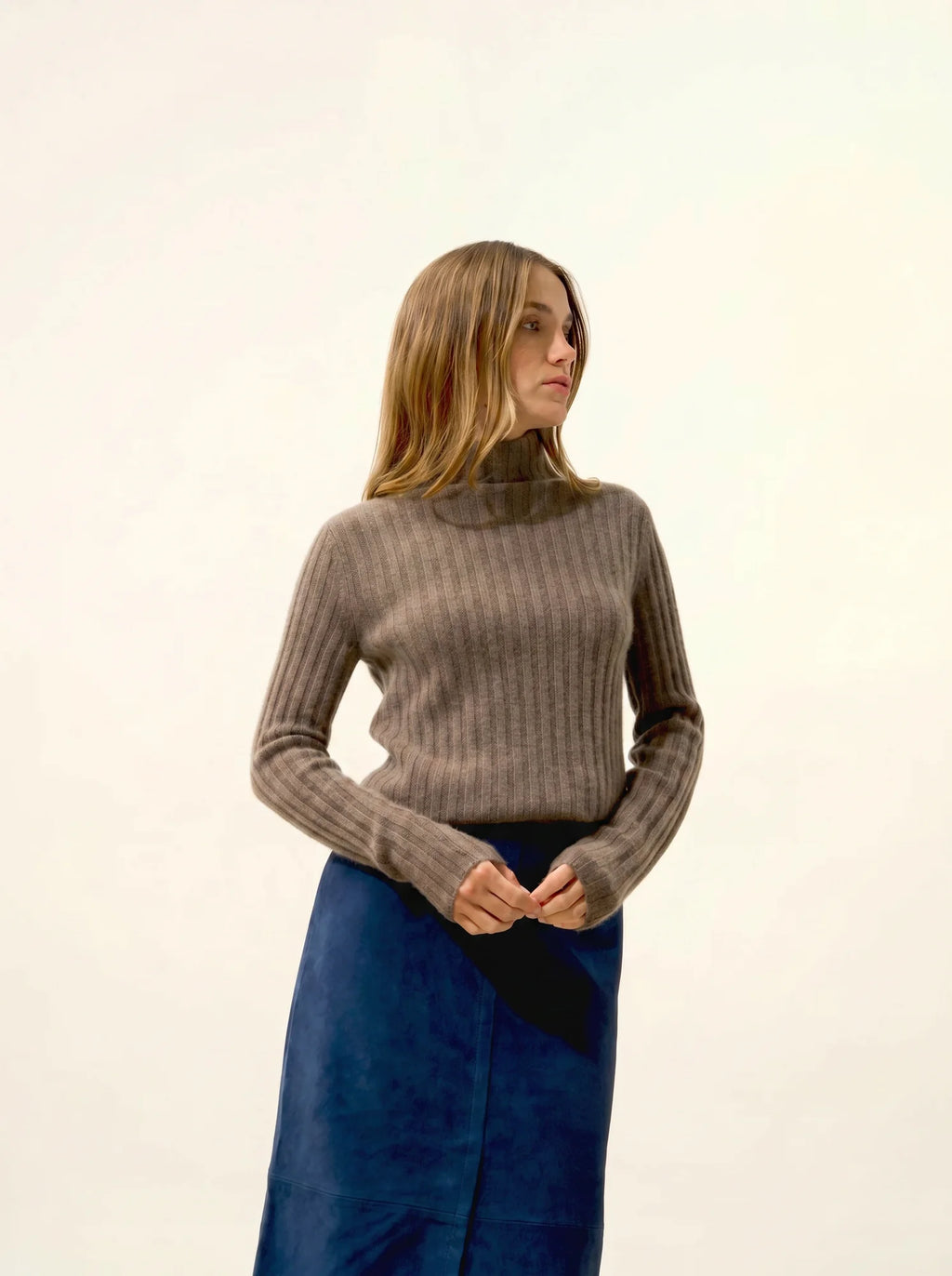 SUNNEVA pullover stehkragen 4-fädig taupe meliert