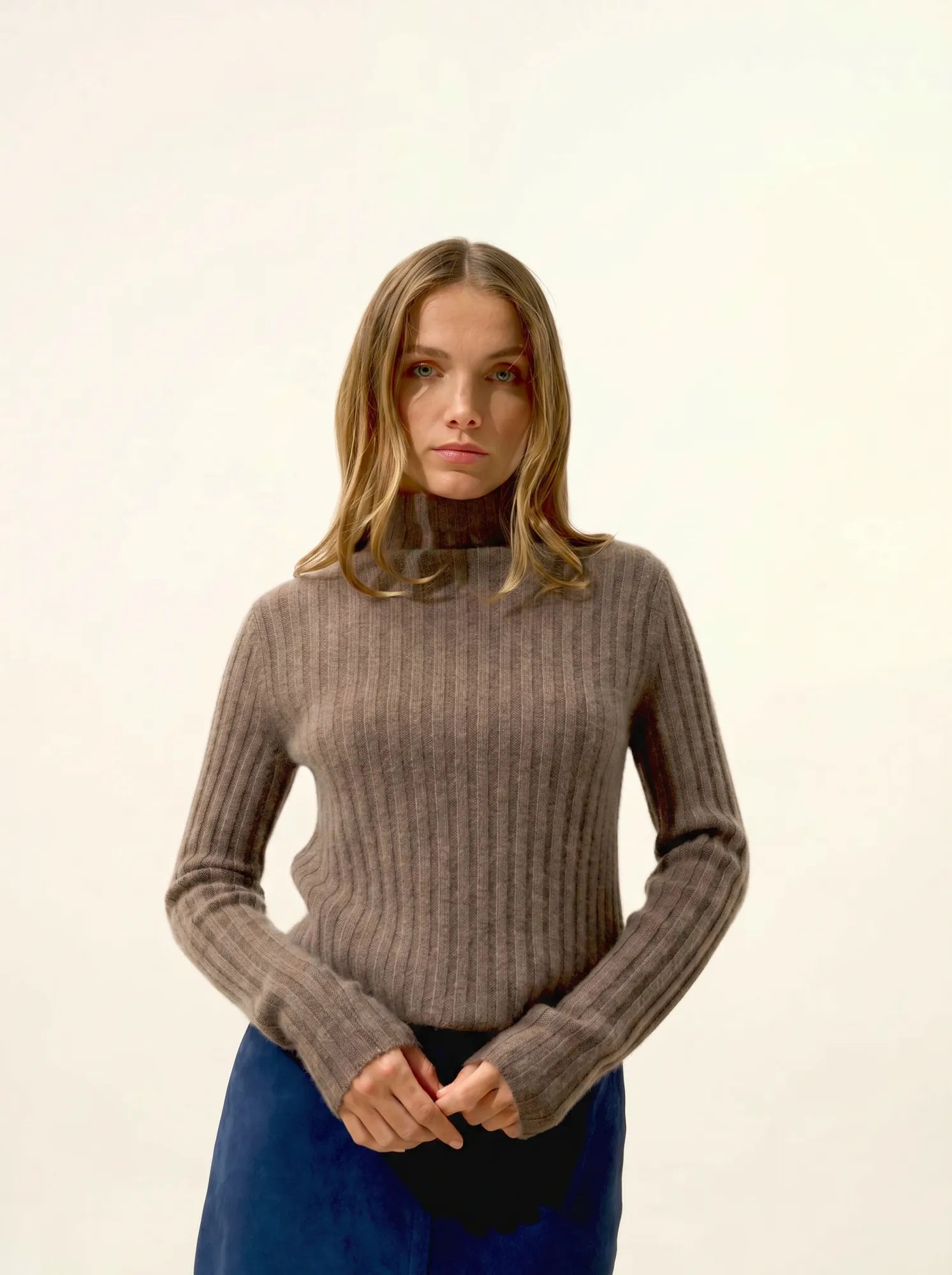 SUNNEVA pullover stehkragen 4-fädig taupe meliert